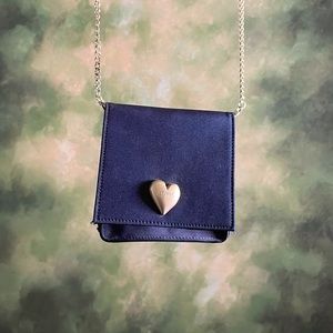 Small Blue Chain Purse Handbag Wallet - Silver heart clasp multi pockets